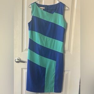 dressbarn Blue and Green Geometric Midi Dress